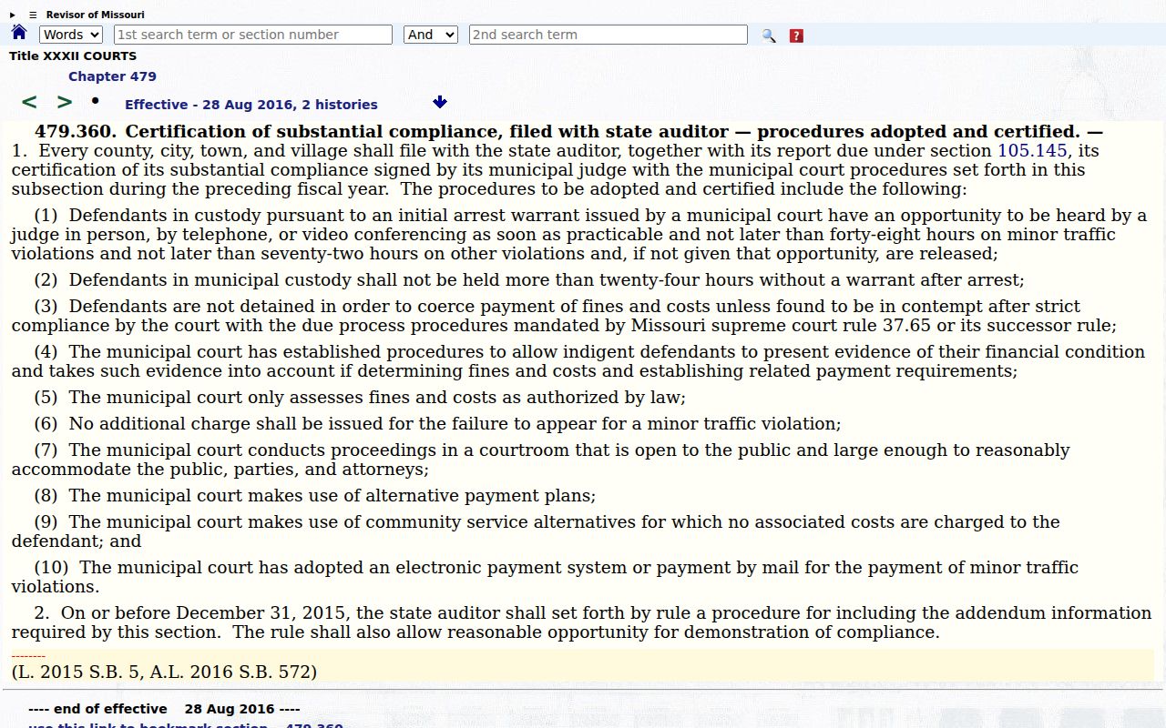 Missouri municipal warrant process law used in Henry County